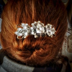 Vintage Filagree Rhinestone Floral French Barette